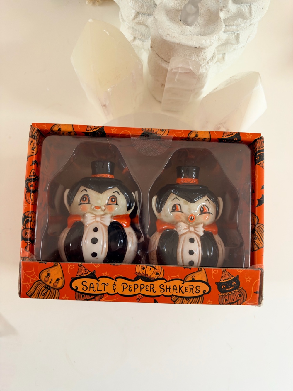 Halloween Vampire Salt & Pepper Shakers - Black and Orange